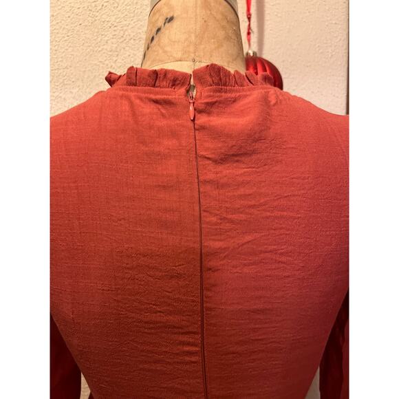 Smocked Frilled Neck Puff Sleeve Ruffle Hem Mini Dress NWOT Size S - Picture 9 of 11